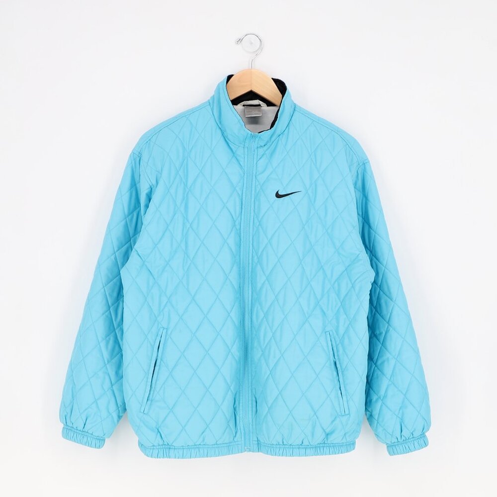 VINTAGE Y2K NIKE Quilted Zip-Up Bomber Jacket Aqua Blue Size L